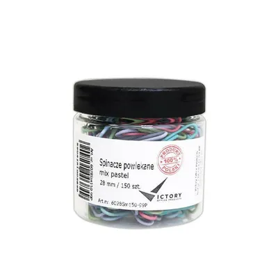 Spinacze okrągłe 28mm VICTORY OFFICE PRODUCTS 6028sm150-99p mix kolorów metalowepowlekane w słoiku małym 150szt