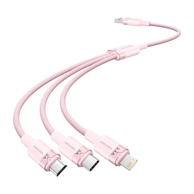 Kabel usb 2.0 a do 3w1 3a Vention ctppg 1.5m (różowy)