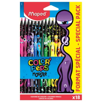 Kredki MAPED colorpeps monster w czarnej obudowie trójkątne 18 szt