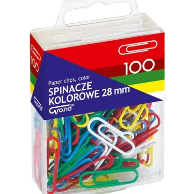 Spinacze okrągłe 28mm Grand 110-1139 mix kolorów metalowe powlekane w pojemniku plastikowym 100szt