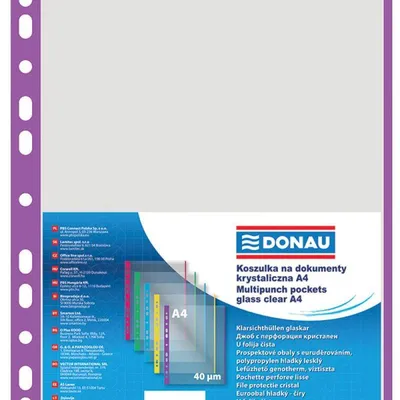 Koszulki krystaliczne a4 DONAU fioletowy brzeg pp 40mic 100szt