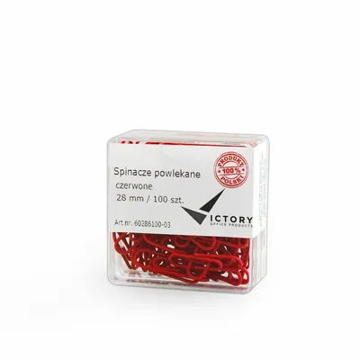 Spinacze okrągłe 28mm VICTORY OFFICE PRODUCTS 60286100-03 czerwone metalowepowlekane w pojemniku plastikowym 100szt