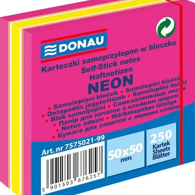 Karteczki samoprzylepne 50x50mm DONAU mix neon-pastel 250kart
