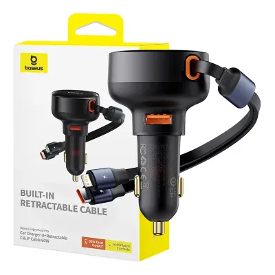 Ładowarka samochodowa Baseus enjoyment usb z kablem usb-c i lightning 60 w (czarna)