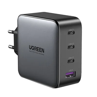Ładowarka sieciowa UGREEN cd226, 3x usb-c, 1x usb-a, gan, pd3.0, qc4+, 100w, kabel 1.5m (szary)