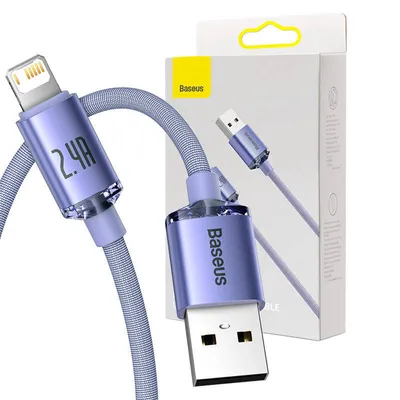 Kabel usb do lightning Baseus crystal shine, 2.4a, 2m (fioletowy)
