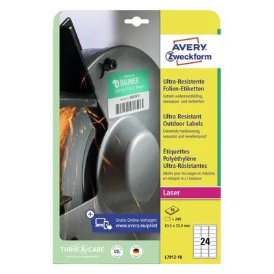 Etykiety samoprzylepne 63.5x33.9mm AVERY zweckform ultra resistant l7912-10 białe 10ark*24szt