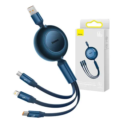 Kabel usb 3w1 Baseus bright mirror 3, micro usb / lightning / usb-c, 66w / 2a, 1.1m (niebieski)