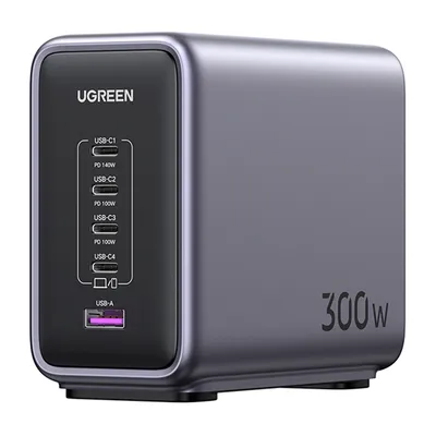 Ładowarka sieciowa UGREEN cd333 nexode, usb + 4x usb-c, gan, 300w + kabel usb-c 240w (czarny)