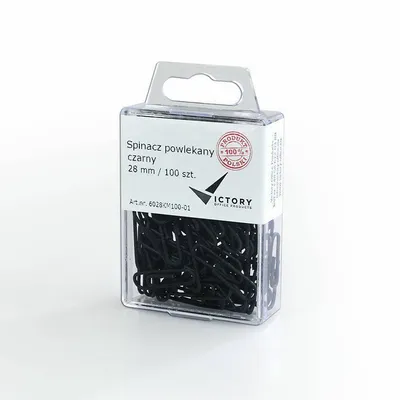 Spinacze okrągłe 28mm VICTORY OFFICE PRODUCTS 6028km100-01 czarne metalowepowlekane w zawieszanym pojemniku plastikowym 100szt