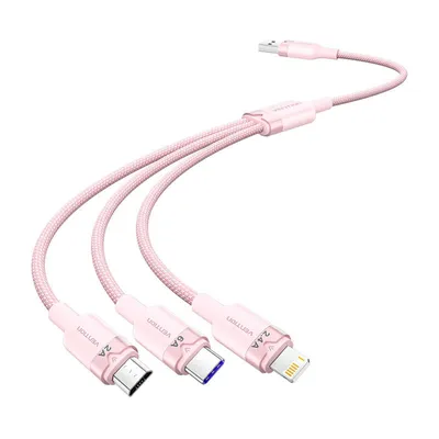 Kabel usb 2.0 a do 3w1 6a Vention ctrpg 1.5m (różowy)
