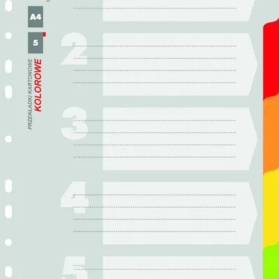 Przekładki a4 OFFICE PRODUCTS mix kolorów karton 170g/m² 5kart