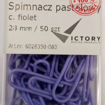 Spinacze okrągłe 28mm VICTORY OFFICE PRODUCTS 6028350-083 pastelowe ciemnofioletowe metalowe powlekane w pojemniku plastikowym 50szt