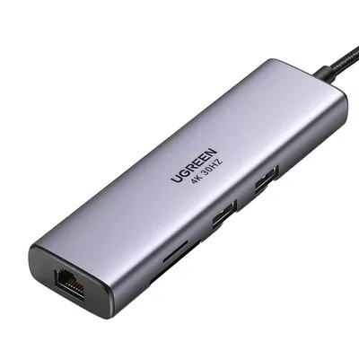 Adapter hub UGREEN revodok cm512, usb_c do 2x usb 3.0, hdmi, rj45, sd/tf