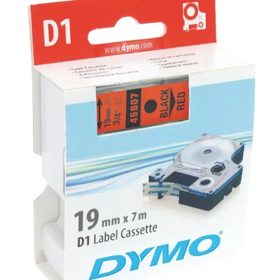 Tasiemka oryginalna kolor nadruku: czarny/kolor tła: czerwone DYMO s0720870/45807 19mm x 7 m