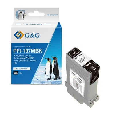 G&g kompatybilny ink / tusz z pfi107mbk, matte black, 130ml, nc-00107mbk, 6704b001, dla canon ipf-680, 685, 780, 785