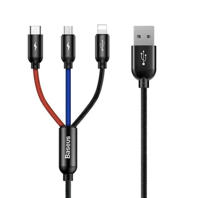 Kabel usb Baseus 3w1 usb-c / lightning / micro 3a 1.2m (czarny)