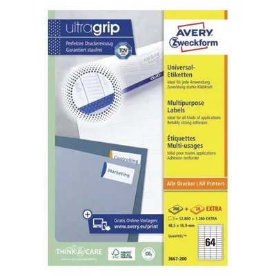 Etykiety samoprzylepne 48.5x16.9mm uniwersalne AVERY zweckform trwałe 3667-200 białe 220ark*64szt