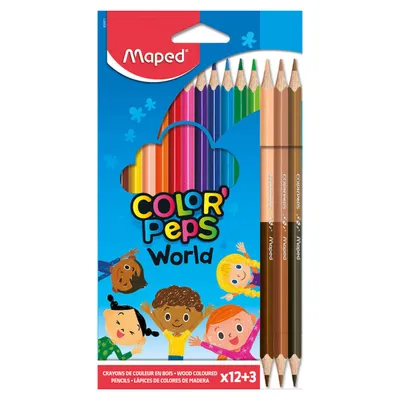 Kredki MAPED colorpeps world trójkątne 12 szt plus 3 szt duo