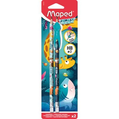 Ołówek z gumką MAPED jungle fever hb 2 szt + ergon. nakładka na ołówek blister