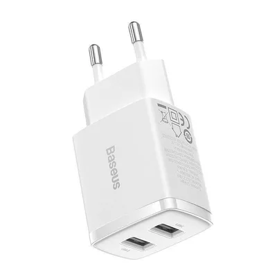 Ładowarka sieciowa Baseus compact quick charger, 2x usb, 10.5w (biała)