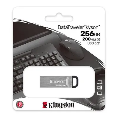 Kingston usb flash disk, usb 3.0, 256gb, datatraveler(r) kyson, srebrny, dtkn/256gb, usb a, z oczkiem na brelok