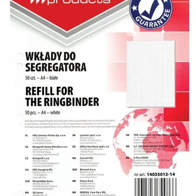Wkłady do segregatora a4 OFFICE PRODUCTS biały kratka 50kart