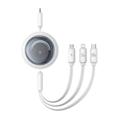 Kabel usb-c 3w1 Baseus free2draw usb-c/lightning/micro 100w, 1,1m (biały)