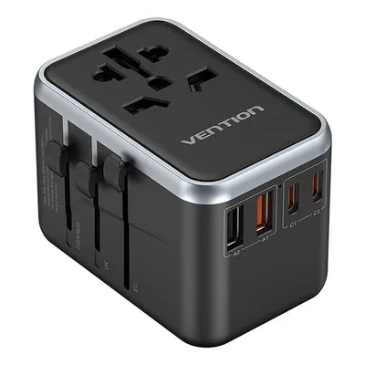 Adapter podróżny uniwersalny 65w Vention fjfb0 gan 2xusb-c 2xusb-a (czarny)