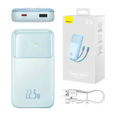 Powerbank Baseus comet z kablem usb do usb-c, 10000mah, 22.5w (niebieski)