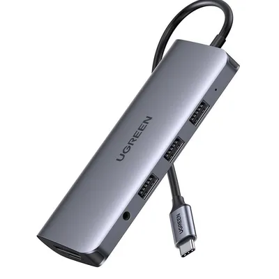 Adapter 10w1 UGREEN hub usb-c cm179 do hdmi 4k, 3x usb 3.0, typ-c pd, rj45, sd, micro sd, vga, aux (szary)