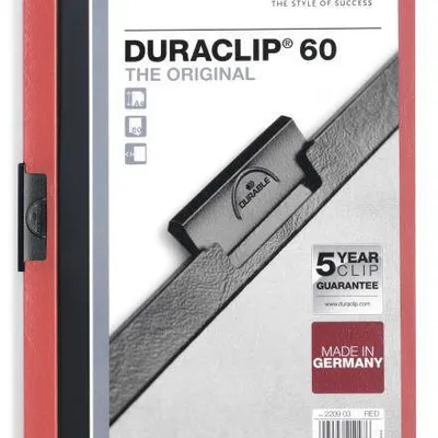Skoroszyt zaciskowy a4 DURABLE duraclip 220903 czerwony plastikowy 60 krt