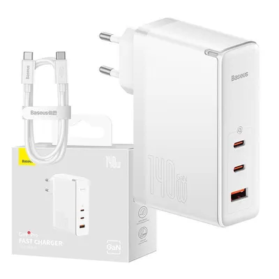 Ładowarka sieciowa Baseus gan5 pro 2xusb-c + usb, 140w (biała)