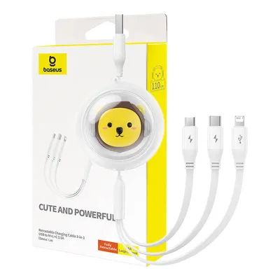 Kabel ładowania 3w1 Baseus usb do usb-c, usb-m, lightning 3,5a, 1,1m (white)