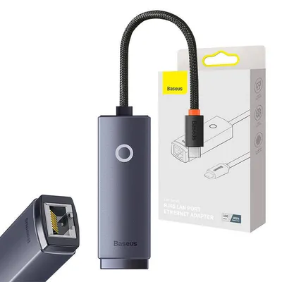 Adapter sieciowy Baseus lite series usb-c do rj45, 100mbps (szary)