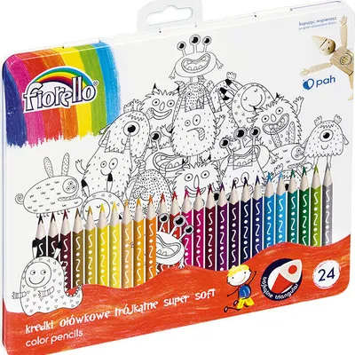 Kredki ołówkowe trójkątne Fiorello super soft 170-2473 24kol metalowe etui