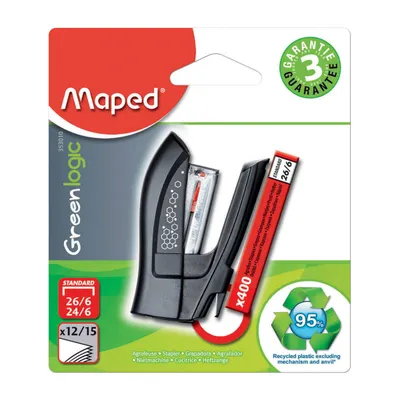 Zszywacz MAPED greenlogic mini plus 400 zszywek 26/6 blister