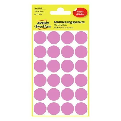 Etykiety samoprzylepne 18mm AVERY zweckform usuwalne 3599 różowe 4ark*24szt