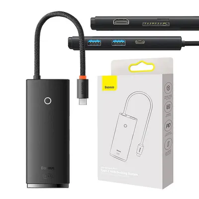 Hub Baseus os lite 6-port (typ-c do hdmi+usb3.0*2+pd+sd/tf) (czarny)