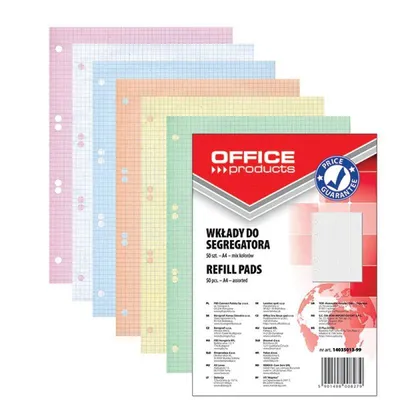 Wkłady do segregatora a4 OFFICE PRODUCTS mix kolorów kratka 50kart