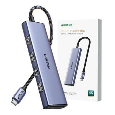 Adapter hub UGREEN revodok cm511 usb-c do hdmi, 3x usb-a 3.0, sd/tf