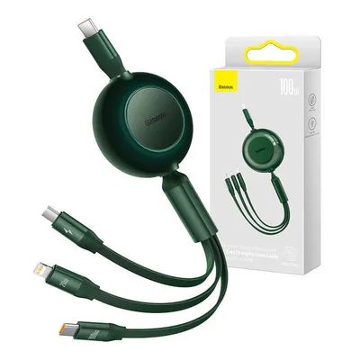 Kabel usb-c 3w1 Baseus bright mirror 4, micro usb / lightning / usb-c, 100w / 3.5a, 1.1m (zielony)