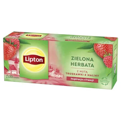 Herbata zielona z nutą truskawki i maliny LIPTON 20 torebek