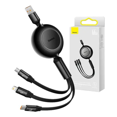 Kabel usb 3w1 Baseus bright mirror 3, micro usb / lightning / usb-c, 66w / 2a, 1.1m (czarny)