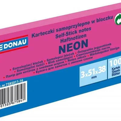 Karteczki samoprzylepne 38x51mm DONAU neon różowe 3x100kart