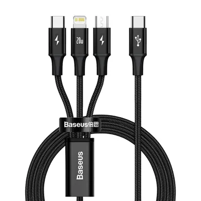 Kabel usb 3w1 Baseus rapid series, micro usb / lightning / usb-c, 20w, 1.5m (czarny)