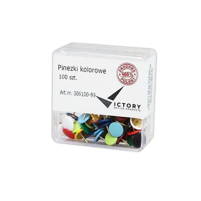 Pinezki w pojemniku plastikowym VICTORY OFFICE PRODUCTS 306100-99 mix kolorów 100szt