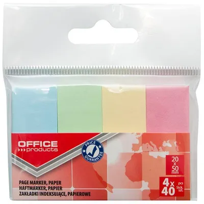 Zakładki indeksujące papierowe 20x50mm OFFICE PRODUCTS mix kolorów patel 4x40 szt