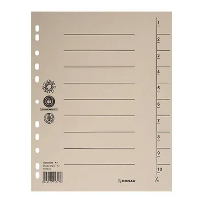 Przekładki 1-10 a4 DONAU z perforacją jasnobrązowe karton 250g/m² 100szt