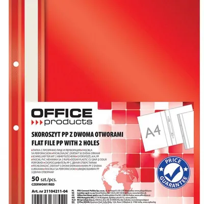 Skoroszyt wpinany a4 OFFICE PRODUCTS 2 otwory czerwony pp 100/170mikr